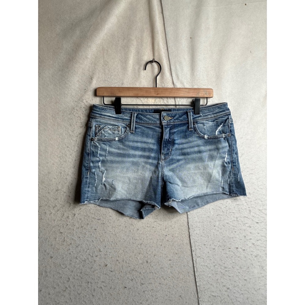 Buckle Black Fit No 53 Distressed Denim Shorts Medium Wash Cut Off Size 29